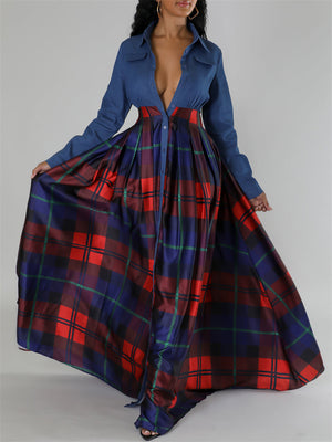 Women's Shirt Plaid Patchwork Sexy Casual Lapel Dress