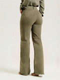 Women's Bouncy Slim Fit Olive Green Raw Edge Flared Jeans