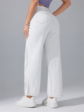 Women's Fashionable High Waist White Simple Straight-Leg Jeans