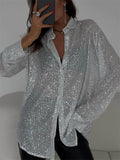 Ladies Twinkling Sequins Disco Party See-Through Blouses