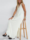 Women's V Neck Sleeveless Side Slit Simple Leisure Dress