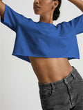 Female Solid Color Round Neck Sporty Cropped T-shirts