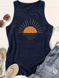 Sunrise Scene Print Women's Sleeveless Vest T-shirts