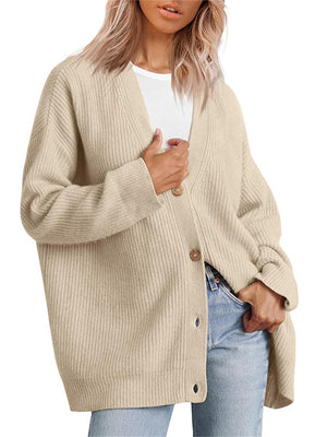 Female Versatile Trendy V-neck Solid Color Knitted Sweater