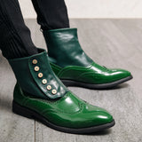 Retro Leather Splicing Brogue Pointed Toe Ankle Boots for Men