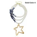 Women's Bohemian Big Star Pendant Imitation Pearl Stone Necklace