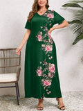 Women's Plus Size Flower Printed Short Sleeve V-Neck Dress