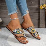 Women's Sunflower Printed Vogue Toe Loop Slippers