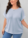 Leisure Plus Size Round Neck Striped Texture Shirt for Women