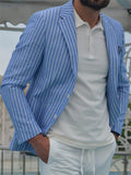 Men's Casual Stripe Notched Lapel Slim Fit Linen Coats