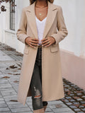 Ladies Autumn Elegant Lapel Flap Pocket Woollen Coat