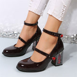 Female Rose Block Heel Vintage Gothic Punk Mary Jane Pumps