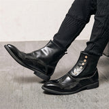 Retro Leather Splicing Brogue Pointed Toe Ankle Boots for Men