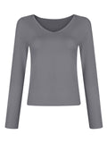 V Neck Slim Fit Stretchy Simple Base Shirt for Women