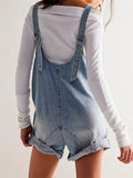 Women's Adjustable Short Denim Jumpsuits with Pockets