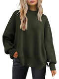 Women's Batwing Sleeve Side Slit Ribbed Crewneck Sweater