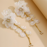 Women's Multi-Petal Beads White Hanging Earrings