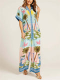 Female Coconut Tree Sunrise Sea Print Hawaiian Holiday Set