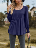 Scoop Neck Pleated Lantern Sleeve Slim Fit Shirt for Women