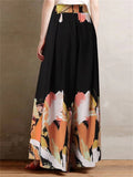 Ladies Contrast Color Front Lace Up Elegant Wide Leg Pants