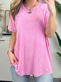 Female Comfortable Short Sleeve Pullover Ribbed T-shirts