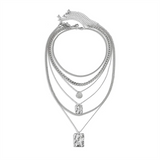 6pcs/Set Square Tag Coin Shaped Pendant Link Chain Necklaces