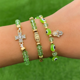 3pcs/Set Jesus Rhinestone Cross Palm Green Evil Eyes Bracelets