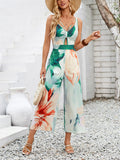 Sexy Casual Sleeveless V Neck Cut Out Print Jumpsuit for Lady