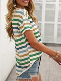 Rainbow Stripe Leisure Cozy Summer T-shirts for Women