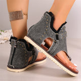 Retro Rivet Decoration Open Toe Flat Roman Sandals for Women