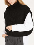 Ladies Stylish Cable Knitting Turtleneck Sleeveless Sweaters