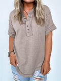 Women's Buttoned Neck Short Sleeve Loose T-shirts