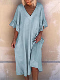 Women's Sexy V Neck Flare Sleeve Loose Trendy Dress for Holiday