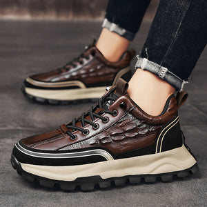 Crocodile Print Leather Platform Sneakers for Men