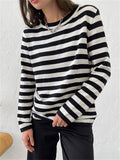 Classic Stripe Round Neck Long Sleeve Sweater for Women