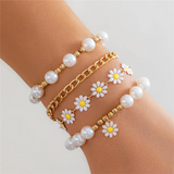 Women's 4pcs/Set Imitation Pearl Daisy Chain Bracelets