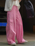 Female Solid Color Drawstring Elastic Waist Cargo Pants