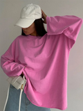 Female Leisure Pink Round Neck Long Sleeve T-shirts