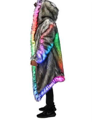 Men's Burning Man Music Festival Party LED Fake Fur Coat