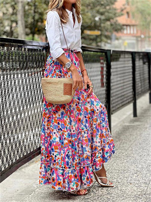 Fashionable Colorful Flower Ruffled Skirt for Lady