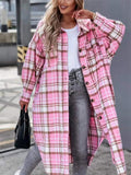 Women's Leisure Candy Color Lapel Extended Plaid Shirt