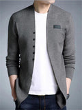 Autumn Winter Men's Solid Color Cardigan Sweater with Patch Pocket