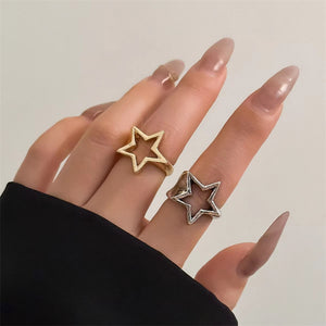 Fashionable Hollow Star Opening Rings for Women