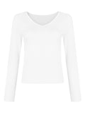 V Neck Slim Fit Stretchy Simple Base Shirt for Women