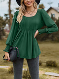 Scoop Neck Pleated Lantern Sleeve Slim Fit Shirt for Women