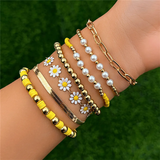 Fashion 7pcs/Set Daisy Imitation Pearl Snake Chain Bracelets