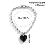 Female Love Heart Pattern Round Beads Chain Necklace