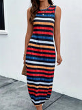 Sleeveless Striped Split Dresses for Ladies