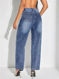 All-Match Stylish Patchwork Blue Jeans for Ladies