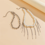 2pcs/Set Imitation Pearl Tasseled Link Chain Necklaces